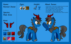 Size: 1920x1194 | Tagged: safe, artist:alexdti, oc, oc:harvest duran, kirin, male, reference sheet, solo