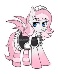 Size: 731x927 | Tagged: safe, artist:handgunboi, oc, bat pony, pony, clothes, fangs, maid, maid headdress, socks, striped socks