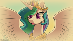 Size: 1920x1080 | Tagged: safe, artist:vladivoices, part of a set, princess celestia, alicorn, pony, fanfic:history repeats, g4, jewelry, regalia, simple background, solo, spread wings, wings
