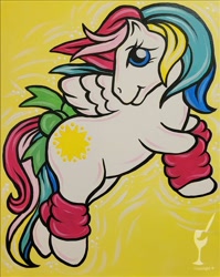 Size: 478x600 | Tagged: safe, artist:painting with a twist, starshine, pegasus, pony, g1, official, female, mare, painting, simple background, solo, traditional art, watermark, yellow background