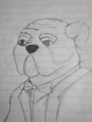 Size: 3120x4160 | Tagged: safe, artist:flake, artist:mustaphatr, oc, oc only, oc:winston copperhill, diamond dog, equestria at war mod, clothes, lined paper, solo, traditional art, winston churchill