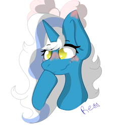 Size: 1000x1000 | Tagged: safe, artist:royalender, oc, oc:fleurbelle, alicorn, pony, alicorn oc, blushing, bow, female, hair bow, horn, mare, simple background, solo, transparent background, wings, yellow eyes