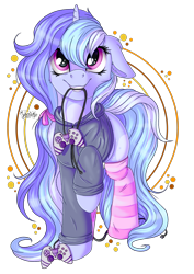Size: 2894x4093 | Tagged: safe, artist:julunis14, oc, oc only, oc:orchid drop, pony, unicorn, clothes, controller, floppy ears, hoodie, mouth hold, simple background, socks, solo, striped socks, transparent background
