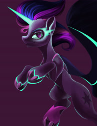 Size: 3366x4370 | Tagged: safe, artist:flower-lescence, twilight sparkle, alicorn, pony, equestria girls, g4, my little pony equestria girls: friendship games, equestria girls ponified, female, glowing horn, horn, mare, midnight sparkle, ponified, purple background, simple background, smiling, smirk, solo