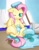 Size: 989x1280 | Tagged: dead source, safe, artist:fearingfun, artist:notsafe2safeponies, edit, fluttershy, pegasus, pony, g4, cute, female, mess, one eye closed, paint, paint in hair, paint on fur, ponytails, sfw edit, shyabetes, sitting, solo