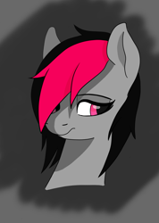 Size: 1191x1676 | Tagged: safe, artist:sefastpone, oc, oc:miss eri, pony, black and red mane, bust, digital art, emo, female, looking back, mare, portrait, sad, simple background, two toned mane