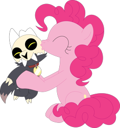 Size: 3354x3565 | Tagged: safe, artist:porygon2z, pinkie pie, earth pony, pony, titan, g4, broken horn, collar, crossover, duo, duo male and female, eyes closed, female, friendshipping, high res, horn, king clawthorne, kissing, male, pet tag, show accurate, simple background, skull, the owl house, transparent background, vector