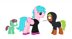 Size: 1280x694 | Tagged: safe, artist:parclytaxel, artist:starponys87, oc, butterfly, pegasus, pony, blue, clothes, colt, fear, googly eyes, greaser, hood, jacket, knife, lightning, male, pink, stallion, stare, thug, wings