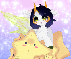 Size: 4269x3541 | Tagged: safe, artist:2pandita, oc, oc only, pegasus, pony, artificial wings, augmented, horns, magic, magic wings, plushie, solo, star plushie, stars, wings