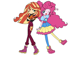 Size: 2048x1536 | Tagged: safe, artist:glitterrrrr, pinkie pie, sunset shimmer, equestria girls, equestria girls specials, g4, my little pony equestria girls: better together, my little pony equestria girls: sunset's backstage pass, one eye closed, open mouth, wink