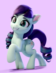 Size: 1445x1879 | Tagged: safe, artist:therealdjthed, coloratura, earth pony, pony, g4, 3d, blender, cute, female, mare, purple background, rarabetes, simple background, smiling, solo