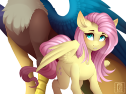 Size: 4724x3543 | Tagged: safe, artist:buvanybu, discord, fluttershy, draconequus, pegasus, pony, g4, absurd resolution, duo, female, head out of frame, male, mare, signature, simple background, white background