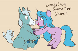 Size: 3496x2292 | Tagged: safe, artist:chub-wub, izzy moonbow, horse, pony, unicorn, g5, blushing, boop, centaurworld, crossover, cute, duo, duo female, female, high res, horse (centaurworld), horse-pony interaction, izzybetes, kimiko glenn, mare, markings, noseboop, omg, open mouth, spoilers for another series, unshorn fetlocks, voice actor joke