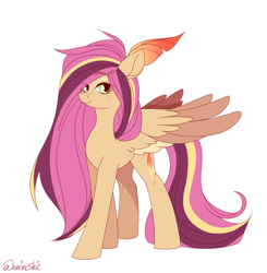 Size: 2936x3000 | Tagged: safe, artist:neonishe, oc, oc only, oc:golden wind, pegasus, pony, colored wings, colored wingtips, female, freckles, high res, long mane, simple background, solo, wings