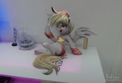 Size: 1217x826 | Tagged: safe, artist:nebulafactory, artist:v747, derpy hooves, pegasus, pony, g4, coffee, harman kardon soundsticks, irl, photo, ponies in real life, solo, visual effects of awesome
