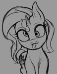Size: 781x1023 | Tagged: safe, artist:thehuskylord, sunset shimmer, pony, unicorn, :3, :p, derp, horn, looking at you, silly, silly face, silly pony, smiling, smiling at you, solo, tongue out, wall eyed