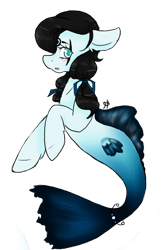 Size: 400x600 | Tagged: safe, artist:felly-pepper, oc, oc only, merpony, auction, black mane, blue eyes, blushing, dorsal fin, female, fish tail, flowing tail, open mouth, scar, simple background, solo, tail, transparent background