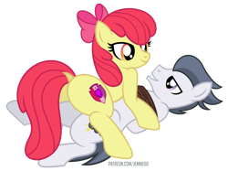 Size: 1200x896 | Tagged: safe, alternate version, artist:jennieoo, apple bloom, rumble, earth pony, pegasus, pony, g4, arm behind back, bedroom eyes, bloom butt, bondage, butt, dock, female, grin, happy, male, older, older apple bloom, older rumble, plot, rope, rope bondage, rumbloom, shipping, show accurate, simple background, smiling, straight, tied up, transparent background, vector