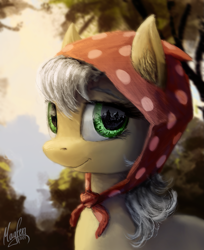 Size: 1023x1251 | Tagged: safe, artist:magfen, oc, oc only, earth pony, pony, bonnet, bust, commission, cottagecore, female, mare, not applejack, smiling, solo