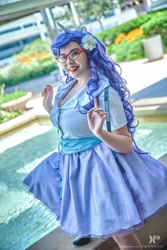 Size: 1366x2048 | Tagged: safe, artist:lochlan o'neil, artist:xen photography, rarity, human, bronycon, bronycon 2015, g4, clothes, cosplay, costume, flower, flower in hair, glasses, irl, irl human, measuring tape, photo