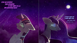 Size: 1100x620 | Tagged: safe, artist:skyeypony, princess luna, twilight sparkle, alicorn, pony, aeroplanes and meteor showers, airplanes (song), blessed image, blursed image, crying, female, lesbian, shipping, song reference, twiluna