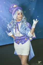 Size: 1365x2048 | Tagged: safe, artist:mieucosplay, artist:xen photography, trixie, human, bronycon, bronycon 2015, g4, cape, clothes, cosplay, costume, gloves, hand on hip, hat, irl, irl human, photo, trixie's cape, trixie's hat