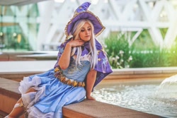 Size: 2048x1365 | Tagged: safe, artist:mieucosplay, artist:xen photography, trixie, human, bronycon, bronycon 2016, g4, cape, clothes, cosplay, costume, hat, irl, irl human, photo, sitting, trixie's cape, trixie's hat