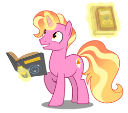 Size: 1024x905 | Tagged: safe, artist:nebula-flare, luster dawn, pony, unicorn, g4, the last problem, book, female to male, glowing horn, horn, looking up, magic, magic aura, male, rule 63, shining sunset, simple background, smiling, solo, transparent background, vector