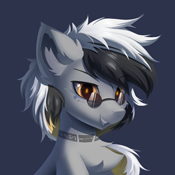 Size: 500x500 | Tagged: safe, artist:neverend, oc, oc only, earth pony, pony, bust, chest fluff, earth pony oc, gray background, grin, simple background, smiling, solo, sunglasses