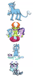 Size: 823x1909 | Tagged: safe, artist:ukulelepineapplecat, starlight glimmer, thorax, trixie, oc, oc:pixie dust, changedling, changeling, changepony, classical unicorn, hybrid, pony, unicorn, g4, baby changeling, changedling oc, changeling oc, cloven hooves, comic, egg, female, grin, horn, interspecies offspring, king thorax, leonine tail, lesbian, male, mare, missing cutie mark, offspring, parent:thorax, parent:trixie, parents:thoraxie, pillow, pregnant, pregtrix, ship:startrix, shipping, side hug, simple background, smiling, story included, unamused, unshorn fetlocks, white background, wide eyes