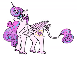 Size: 1536x1153 | Tagged: safe, artist:ukulelepineapplecat, princess flurry heart, alicorn, pony, g4, cloven hooves, eyelashes, female, horn, leonine tail, mare, older, older flurry heart, simple background, smiling, solo, white background, wings