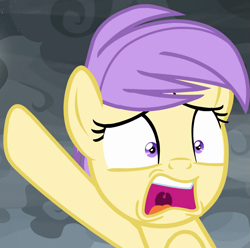 Size: 993x985 | Tagged: safe, screencap, berry sweet, earth pony, pony, g4, season 9, the ending of the end, cropped, female, friendship student, mawshot, open mouth, pointing, solo, uvula, worried