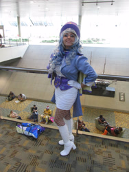 Size: 2121x2828 | Tagged: safe, artist:lucy0566, artist:mieucosplay, trixie, human, bronycon, bronycon 2014, g4, boots, clothes, cosplay, costume, gloves, hand on hip, high heel boots, high res, irl, irl human, pantyhose, photo, shoes