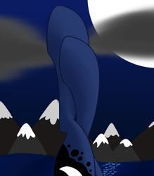 Size: 1750x2000 | Tagged: source needed, safe, artist:cycrus, princess luna, alicorn, pony, g4, cloud, female, fetish, hoof fetish, legs, mare, moon, mountain, pictures of legs, solo, water