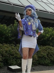 Size: 900x1200 | Tagged: safe, artist:brinycosplay, artist:mieucosplay, trixie, human, bronycon, bronycon 2014, g4, boots, cape, clothes, cosplay, costume, gloves, hand on hip, high heel boots, irl, irl human, pantyhose, photo, shoes, trixie's cape