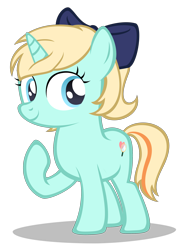 Size: 2160x2920 | Tagged: safe, artist:strategypony, oc, oc only, oc:diamonody, pony, unicorn, bow, female, filly, foal, high res, horn, looking back, raised hoof, simple background, smiling, transparent background, unicorn oc, younger