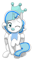 Size: 1134x2160 | Tagged: safe, artist:astralr, oc, oc only, alicorn, pony, crown, female, filly, jewelry, one eye closed, raised hoof, regalia, simple background, sitting, solo, transparent background, wink
