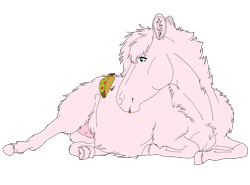Size: 4096x3027 | Tagged: safe, artist:xleadmarex, oc, oc:fluffle puff, female, food, frog (hoof), hoers, lying down, mare, nudity, realistic horse legs, simple background, taco, teats, tongue out, transparent background, underhoof
