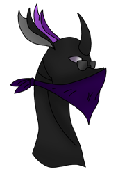 Size: 2104x2869 | Tagged: safe, artist:agdapl, changeling, bandana, bust, changelingified, crossover, curved horn, high res, horn, male, purple changeling, simple background, sniper, sniper (tf2), species swap, sunglasses, team fortress 2, transparent background