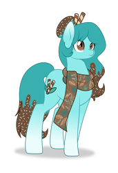 Size: 1178x1719 | Tagged: safe, artist:auroranovasentry, oc, oc only, oc:choco mint, food pony, pony, clothes, female, food, mare, ponified, scarf, simple background, solo, transparent background