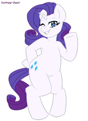 Size: 1080x1480 | Tagged: safe, artist:trophy-sketcher, rarity, pony, unicorn, g4, bipedal, eyelashes, female, grin, horn, human shoulders, looking at you, mare, one eye closed, simple background, smiling, smiling at you, solo, transparent background, underhoof, wink