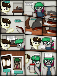 Size: 1750x2333 | Tagged: safe, artist:99999999000, oc, oc only, oc:cwe, oc:li anna, pegasus, pony, snake, comic:visit, clothes, comic, female, glasses, jar, male, polaroid