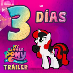 Size: 1080x1080 | Tagged: safe, edit, editor:florkofcowsjuan, earth pony, pony, g4, g5, my little pony: a new generation, 3, abstract background, female, mare, meme, my little pony: a new generation logo, sdlg, solo, spanish, trailer