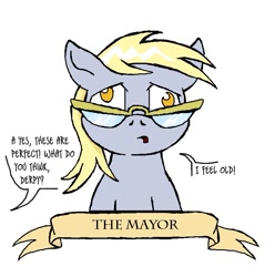 Size: 795x803 | Tagged: safe, artist:owlor, derpy hooves, pony, from the desk of mayor mare, g4, dialogue, female, glasses, mare, mayor mare's glasses, solo, speech bubble