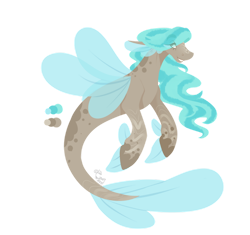 Size: 1024x963 | Tagged: safe, artist:cyanreef, oc, oc only, seapony (g4), blue mane, eyelashes, fin wings, fins, fish tail, flowing mane, flowing tail, simple background, smiling, solo, tail, teeth, transparent background, wings