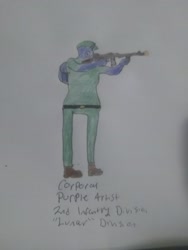 Size: 2448x3264 | Tagged: safe, artist:iloveponies, oc, oc:purple artist, alicorn, anthro, anthro oc, bad drawing, gun, high res, photo, soldier, solo, tommy gun, traditional art
