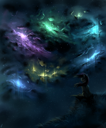 Size: 1666x2000 | Tagged: safe, artist:com3tfire, earth pony, pony, cloud, colorful, nebula, night, night sky, realistic, scenery, scenery porn, sky, solo, stars