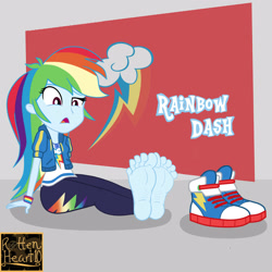 Size: 4000x4000 | Tagged: safe, artist:maze1000, artist:rottenheart10, rainbow dash, equestria girls, g4, absurd resolution, barefoot, big feet, clothes, commission, converse, feet, female, fetish, foot fetish, foot focus, no socks, open mouth, shoes, shoes removed, sneakers, soles, solo