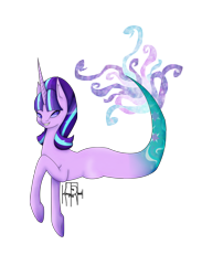 Size: 1258x1721 | Tagged: safe, artist:kimmytheredhead, starlight glimmer, merpony, pony, unicorn, g4, female, fish tail, flowing tail, horn, mermaid tail, no pupils, purple eyes, seaponified, seapony starlight glimmer, signature, simple background, smiling, solo, species swap, tail, teeth, transparent background