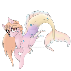 Size: 1024x1024 | Tagged: safe, artist:xfroggiii, oc, oc only, merpony, deviantart watermark, dorsal fin, eyelashes, female, fins, fish tail, flowing mane, flowing tail, obtrusive watermark, orange eyes, orange mane, simple background, solo, tail, transparent background, watermark